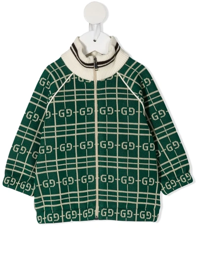 Gucci Baby Gg Cotton-blend Track Jacket In Verde/bianco