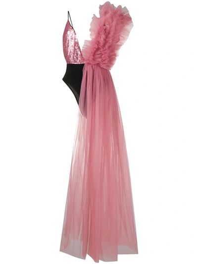 Alchemy Asymmetrical Bodysuit Dress In Pink