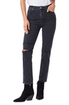 PAIGE SARAH HIGH WAIST RIPPED SLIM STRAIGHT LEG JEANS,5673B80-8123