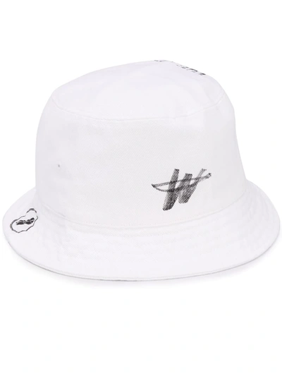 We11 Done Logo Print Bucket Hat In White
