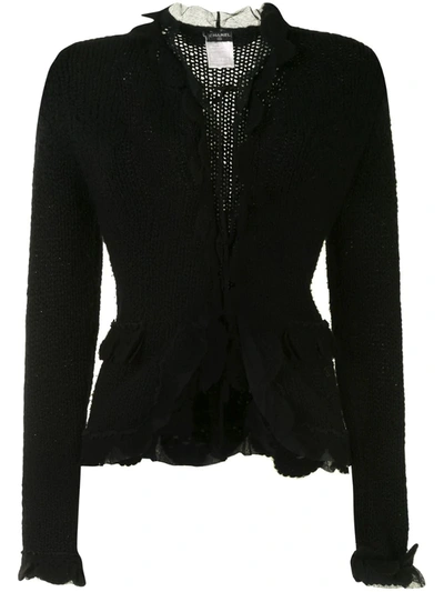 Pre-owned Chanel Ruffled Tied Cardigan In Black