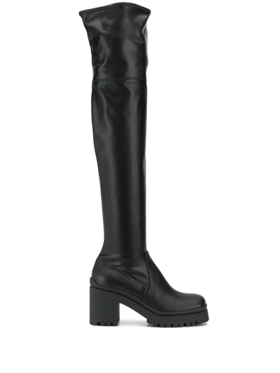 Miu Miu Thigh-high Mid-heel Boots In Black