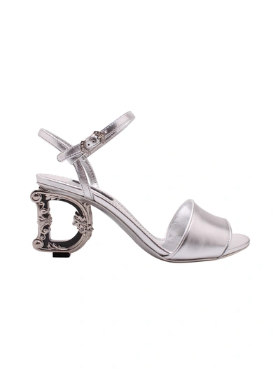 Dolce & Gabbana Leather Sandals In Silver