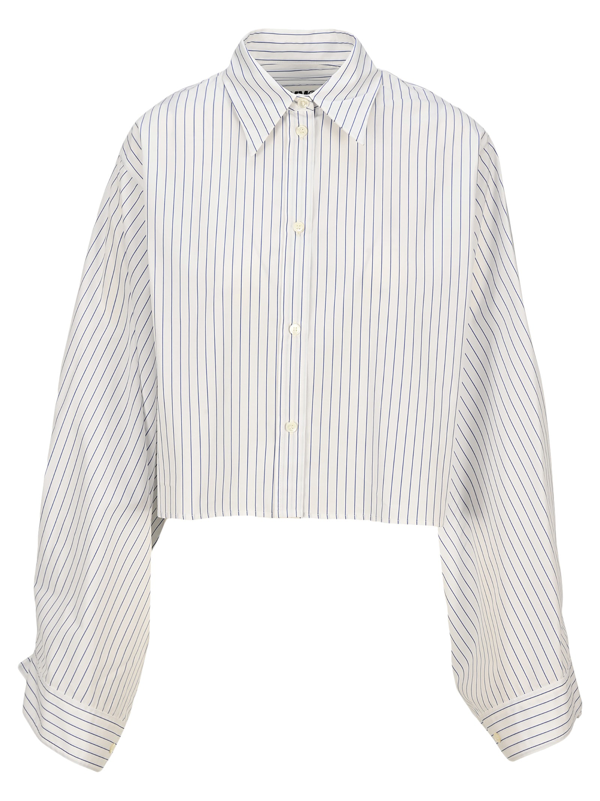Mm6 Maison Margiela Mm6 Striped Cropped Shirt In White Blue Stripes ...