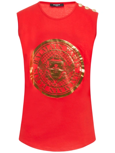 Balmain Paris Tank Top In Rosso Oro