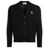 AMI ALEXANDRE MATTIUSSI AMI CARDIGAN MADE OF BLACK MERINO WOOL WITH HEART-SHAPED PATCHES,11540330