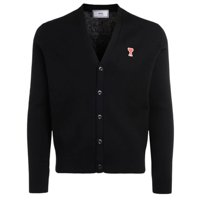 Ami Alexandre Mattiussi Ami Cardigan Made Of Black Merino Wool With Heart-shaped Patches In Nero