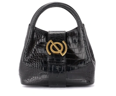 Zanellato Zoe Baby Portrait Line Shoulder Bag In Black Leather With Crocodile Print