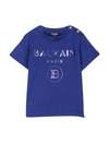 BALMAIN BLUE T-SHIRT WITH FRONTAL LOGO AND BUTTONS,11540881