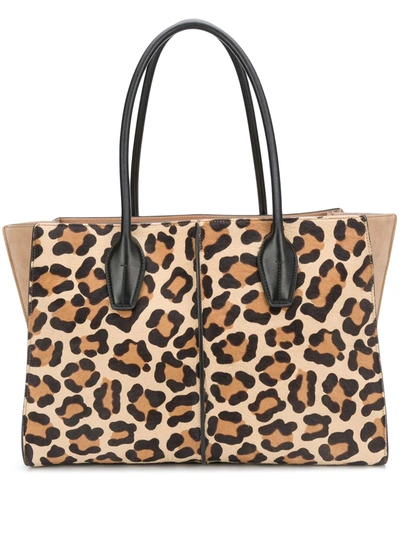 Tod's Leopard Print Tote Bag In Brown