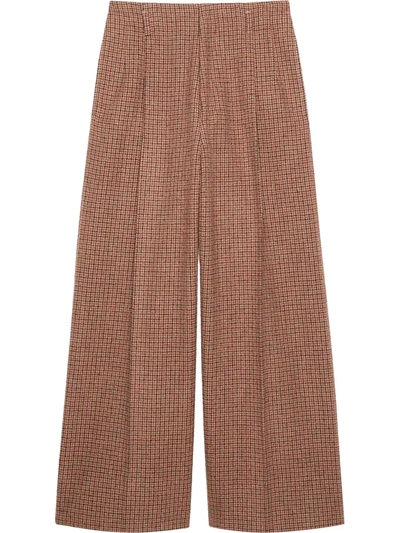 Gucci Houndstooth Wool Wide-leg Trousers In Brown