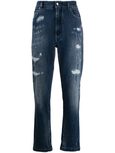 Dolce & Gabbana Distressed Tapered Jeans In Blue