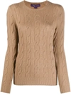 Polo Ralph Lauren Logo-embroidered Cable-knit Jumper In Neutrals