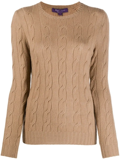 Polo Ralph Lauren Logo-embroidered Cable-knit Jumper In Collection Camel Melange