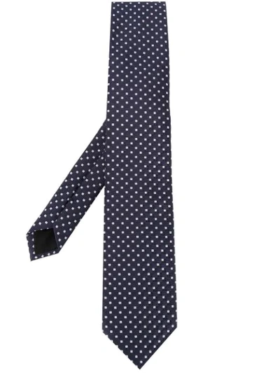 Hugo Boss Square Pattern Silk Tie In Blue