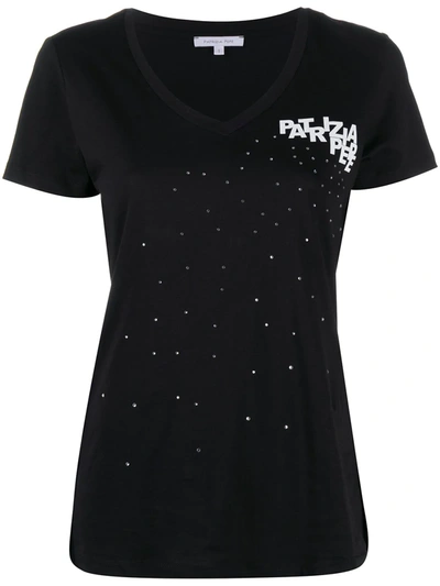Patrizia Pepe Rhinestone-embellished Cotton T-shirt In Black