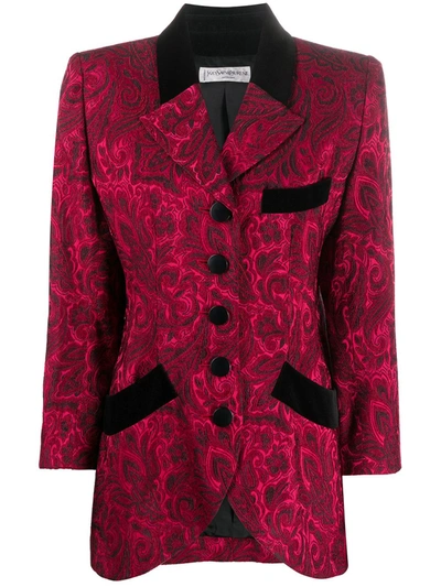 Pre-owned Saint Laurent 2000s Floral Jacquard Jacket In Red