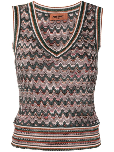 Missoni Striped Knitted Vest In Green