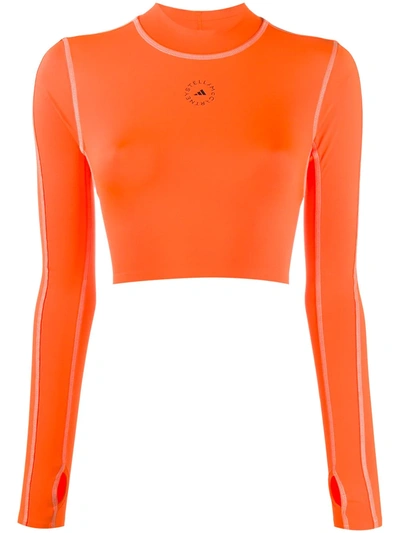 Adidas By Stella Mccartney Running Long-sleeve Crop Top In Orange