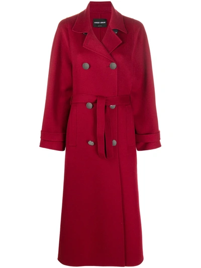 Giorgio Armani Trenchcoat Mit Bindegürtel In Red