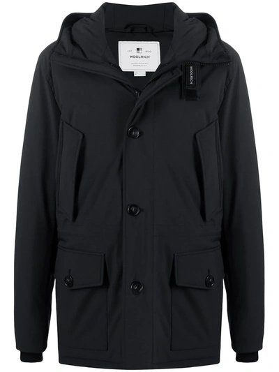 Woolrich Off-centre Buttoned Coat In Black