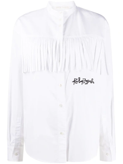 Palm Angels Cotton Shirt Logo Desert Fringes In White