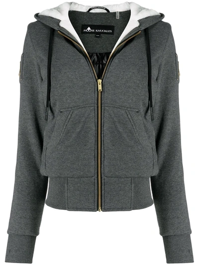 Moose Knuckles Sleeve-plaque Zip-up Hoodie In Grey