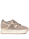 Hogan Midi Leather Platform Sneakers In Brown