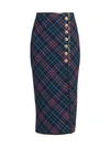 Saint Laurent Plaid Wool Side-button Midi Skirt In Ink Red Blue