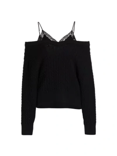 Alexander Wang T Bi-layer V-neck Cable Pullover With Satin Camisole In Black