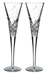 WATERFORD HAPPY CELEBRATIONS SET OF 2 MONOGRAM LEAD CRYSTAL CHAMPAGNE FLUTES,40010898