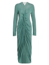 Bottega Veneta Glossy Viscose Jersey Ruched Maxi Dress In Storm