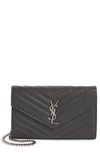 Saint Laurent Monogramme Calfskin Leather Wallet On A Chain In 1112 Storm
