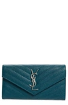 Saint Laurent M Atelasse Leather Envelope Wallet In 4413 Petrol Green