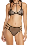 Hauty Nothing But Net Halter Bra & Panties Set In Black