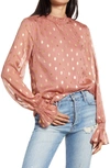 Endless Rose Metallic Polka Dot Chiffon Top In Mauve