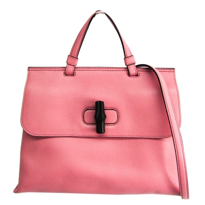 Pre-owned Gucci Pink Leather Bamboo Daily Top Handle Bag