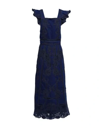 Valentino Open-back Crochet-trimmed Denim Maxi Dress In Dark Denim