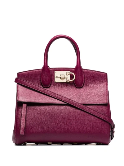 Ferragamo Purple Studio Medium Leather Top Handle Bag In Red