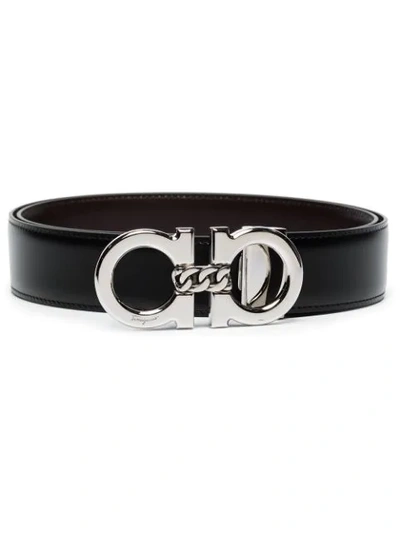 Ferragamo Black Gancini Paloma Reversible Leather Belt
