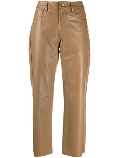 Drome Cropped Leather Trousers In Neutrals