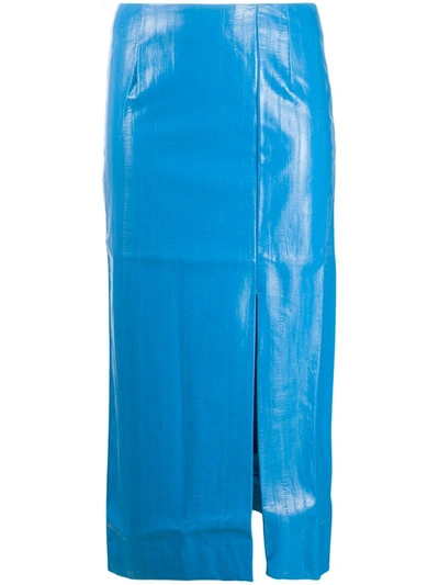 Rotate Birger Christensen Front-slit Pencil Skirt In Blue