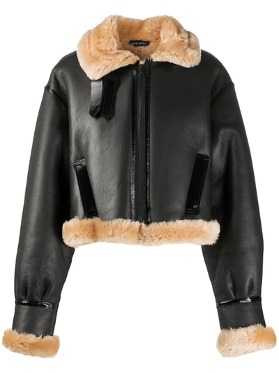 David Koma Cropped Shearling-edge Jacket In Black