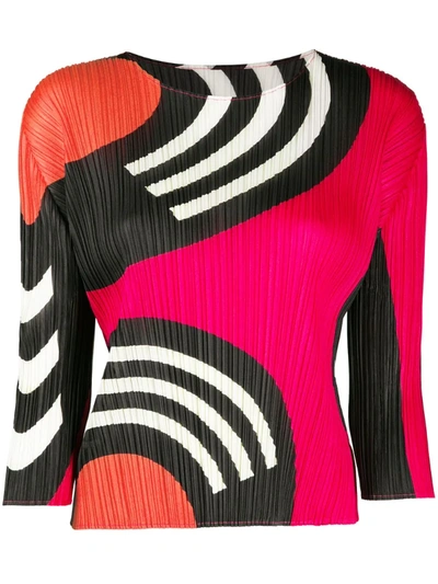 Issey Miyake Micro-pleated Abstract Print Top In Pink