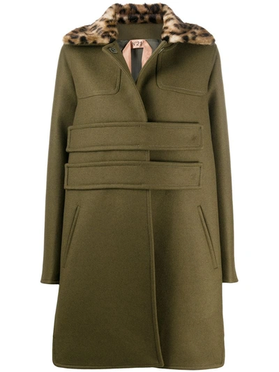N°21 Contrasting Collar A-line Coat In Green