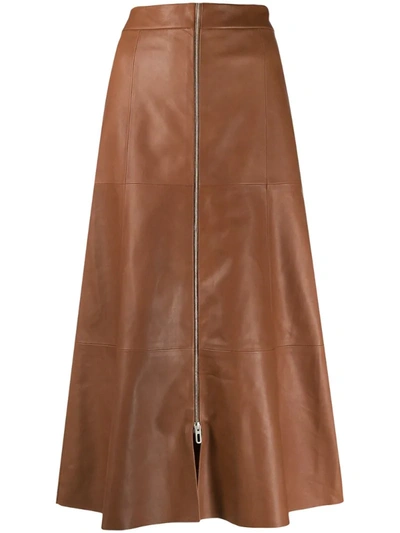 Drome Front-zip Midi Skirt In Brown