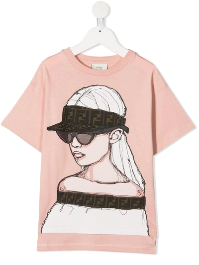 Fendi Kids' T-shirt Mit Zeichnungs-print In Pink