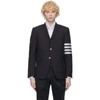Thom Browne Navy Plain Weave Classic 4-bar Blazer In 415 Navy