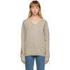 AMOMENTO BEIGE RACCOON YARN V-NECK jumper