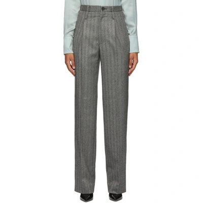 Commission Grey Herringbone Double Waisted Trousers